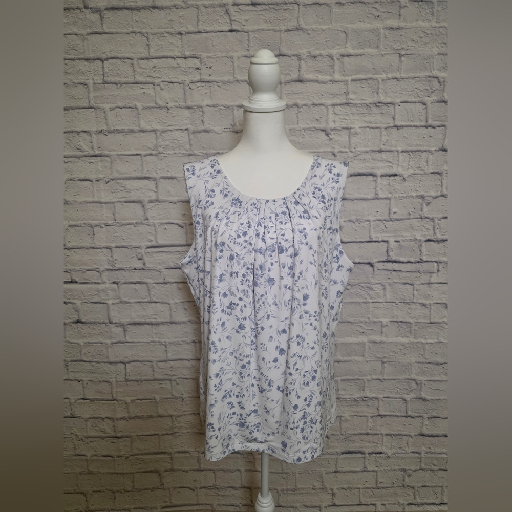 Calvin Klein Powder Blue and White Pleated Tank Top
